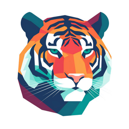 Tiger head low poly vector colorful illustration isolated on white background.の素材