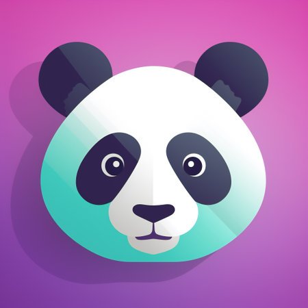 Cute panda face with long shadow on purple background. Vector illustration.の素材