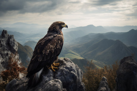 Golden Eagle sitting on a rock in the mountains. Eagle in the nature.の素材