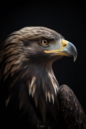 Portrait of an eagle on a black background. Studio shot.の素材