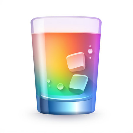 Colorful cocktail glass with ice cubes isolated on white background. Vector illustration.の素材