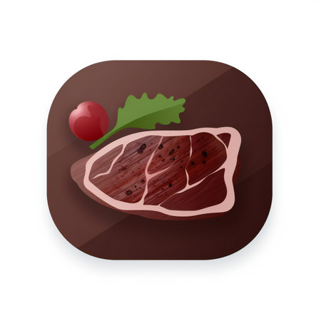 Steak icon with long shadow over app button. Vector illustration.の素材