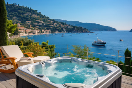 hot tub in the day time great viewの素材