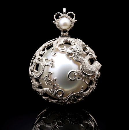 Silver fashion pendant isolated on black backgroundの素材