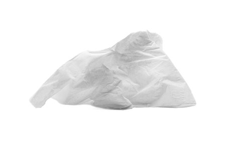 Crumpled tissue paper. Used screwed paper tissue isolated on white background. Personal hygieneの写真素材