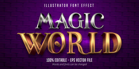 Magic World text, 3d gold and silver metallic style editable font effectのイラスト素材