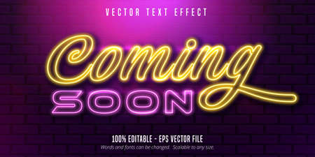 Coming soon text, neon style editable text effectのイラスト素材