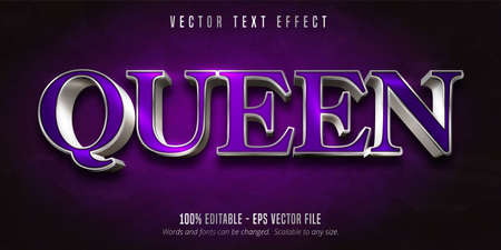 Queen text, purple color and shiny silver style editable text effectのイラスト素材