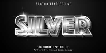 Silver text, shiny metallic style editable text effectのイラスト素材