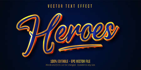 Heroes text, blue color and shiny gold style editable text effectのイラスト素材