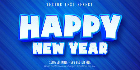 Happy new year text, cartoon style editable text effectのイラスト素材