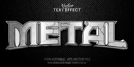 Metal text, shiny silver style editable text effect on black color textured backgroundのイラスト素材