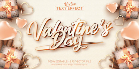 Happy valentine's day text, shiny rose gold color style editable text effectのイラスト素材