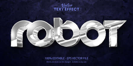 Robot editable text effect, shiny silver color and metallic font styleのイラスト素材