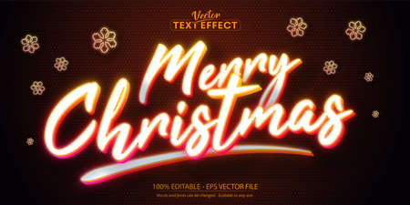 Merry christmas text, neon style editable text effectのイラスト素材