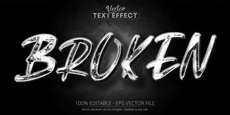 Silver text effect, editable shiny silver color, broken text style on dark grunge textured backgroundのイラスト素材