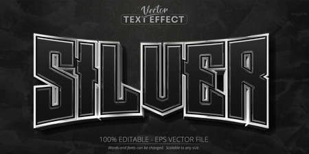Silver text effect, editable shiny silver color text style on dark grunge textured backgroundのイラスト素材