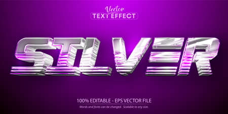 Silver editable text effect, shiny luxury silver color and metallic font styleのイラスト素材