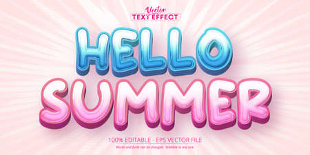 Cartoon text effect, editable hello summer text and comic text styleのイラスト素材