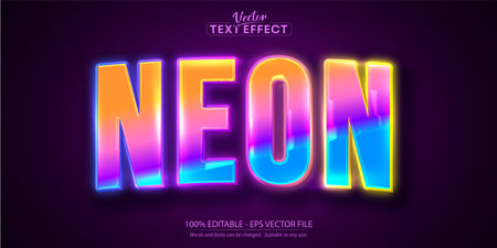 Neon Light Text Effect, Editable Colorful Glowing Text Styleのイラスト素材