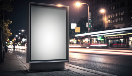 blank billboard mockup for advertising in the city, night view, bokeh effectの素材