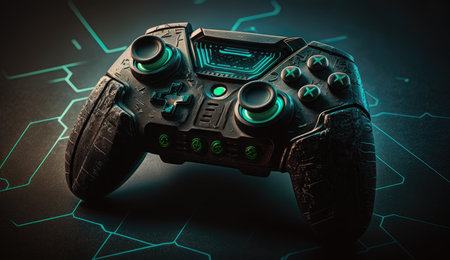 Cyberpunk gaming controller joystick, gamepad illustrationの素材