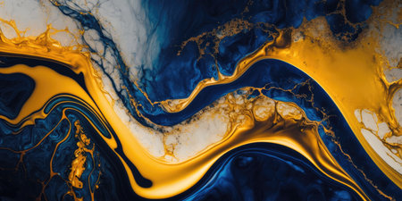 Gold and navy blue marble abstract background, watercolor paint texture image backdropの素材