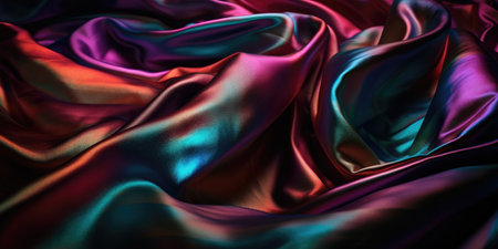 Luxury Silk Fabric Wallpaper with Wrinkles and Folds. Digital Iridescent and Wavy Material Background, Liquid Foil Gradient Imageの素材