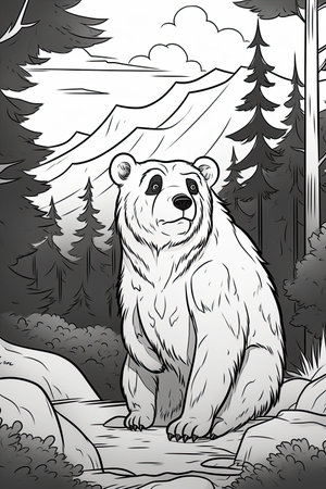 Coloring pages. wild animals Cute bear draw for kids.の素材