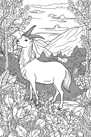 Cute deer coloring page for kids. black and white.の素材