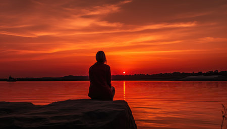 Moment of someone watching a beautiful summer sunset. with Generative AIの素材