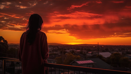 Moment of someone watching a beautiful summer sunset. with Generative AIの素材
