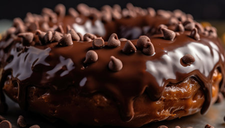 A close-up photo of the chocolate coating on the donut with Generative AIの素材
