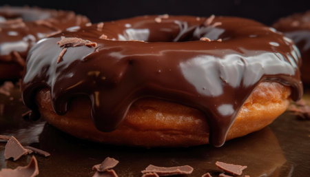 A close-up photo of the chocolate coating on the donut with Generative AIの素材