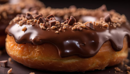 A close-up photo of the chocolate coating on the donut with Generative AIの素材