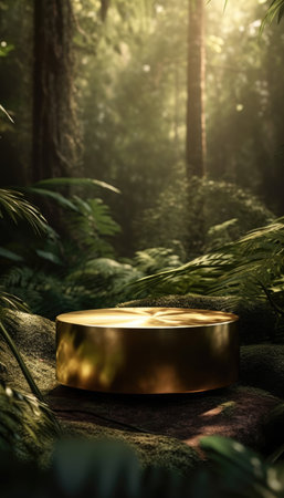 Golden podium in tropical jungle for product promotion and presentation. with Generative AIの素材