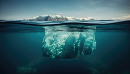 Iceberg in the ocean with a view under water. Global warming concept. with Generative AIの素材