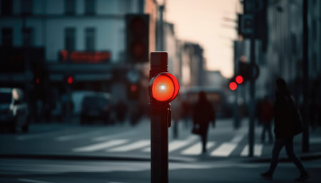 City pedestrian crossing with a red light, defocussed and blurred street background. with Generative AIの素材