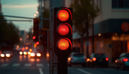 City pedestrian crossing with a red light, defocussed and blurred street background. with Generative AIの素材