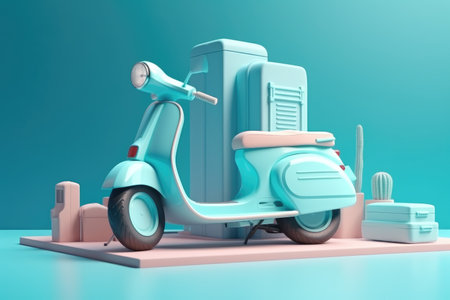E-commerce concept, Delivery service in mobile app, Transportation or delivery by scooter, 3d render. with Generative AIの素材
