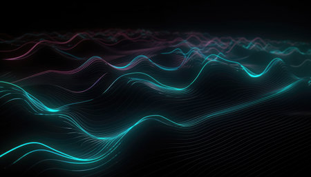Wavy Black And Neon Metallic 3D Background with Generative AIの素材