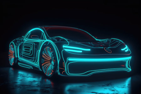 futuristic neon electric car, neon lights night view. with Generative AIの素材