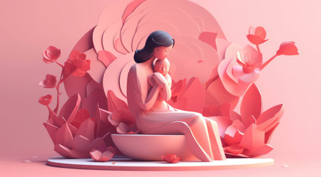 Mother's day greeting card clipart personalized mother card template, in the style of 3D polygonal paper art. Generative AIの素材