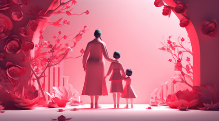 Mother's day greeting card clipart personalized mother card template, in the style of 3D polygonal paper art. Generative AIの素材