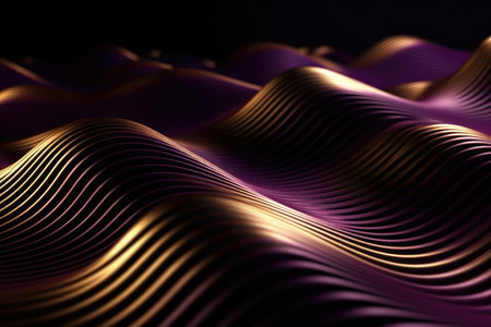 Wavy Golden and Purple Metallic 3D Background with Generative AIの素材