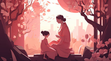 Mother's day greeting card clipart personalized mother card template, in the style of 3D polygonal paper art. Generative AIの素材