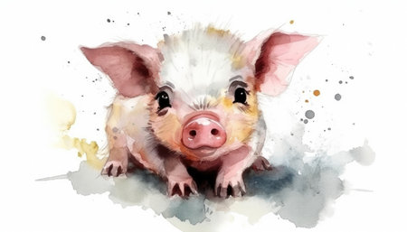 Watercolor cute pig white background. generative aiの素材