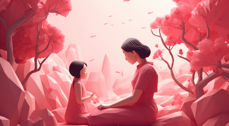 Mother's day greeting card clipart personalized mother card template, in the style of 3D polygonal paper art. Generative AIの素材