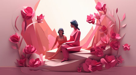 Mother's day greeting card clipart personalized mother card template, in the style of 3D polygonal paper art. Generative AIの素材