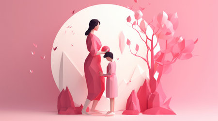 Mother's day greeting card clipart personalized mother card template, in the style of 3D polygonal paper art. Generative AIの素材